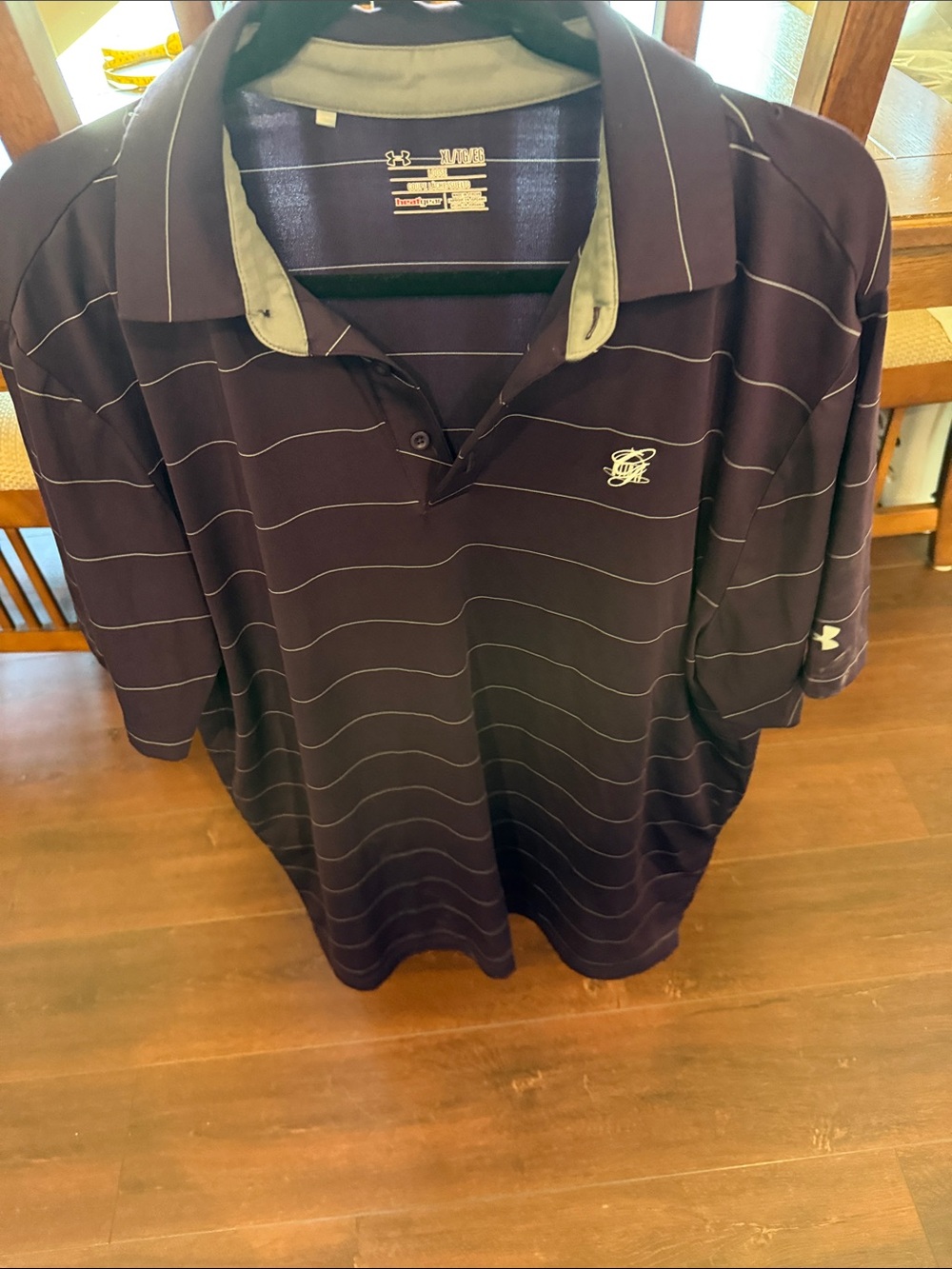 Under Armour Men’s Dark purple Polo with Thin White Stripes from The Greenbrier
